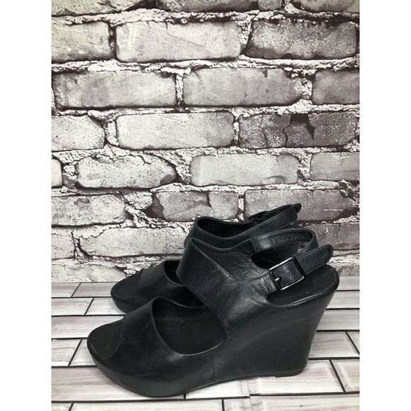 Chocolat Blu Cortez Black Leather Platform Wedge Strap Sandals Women Sz 9M US/40 - Picture 11 of 16